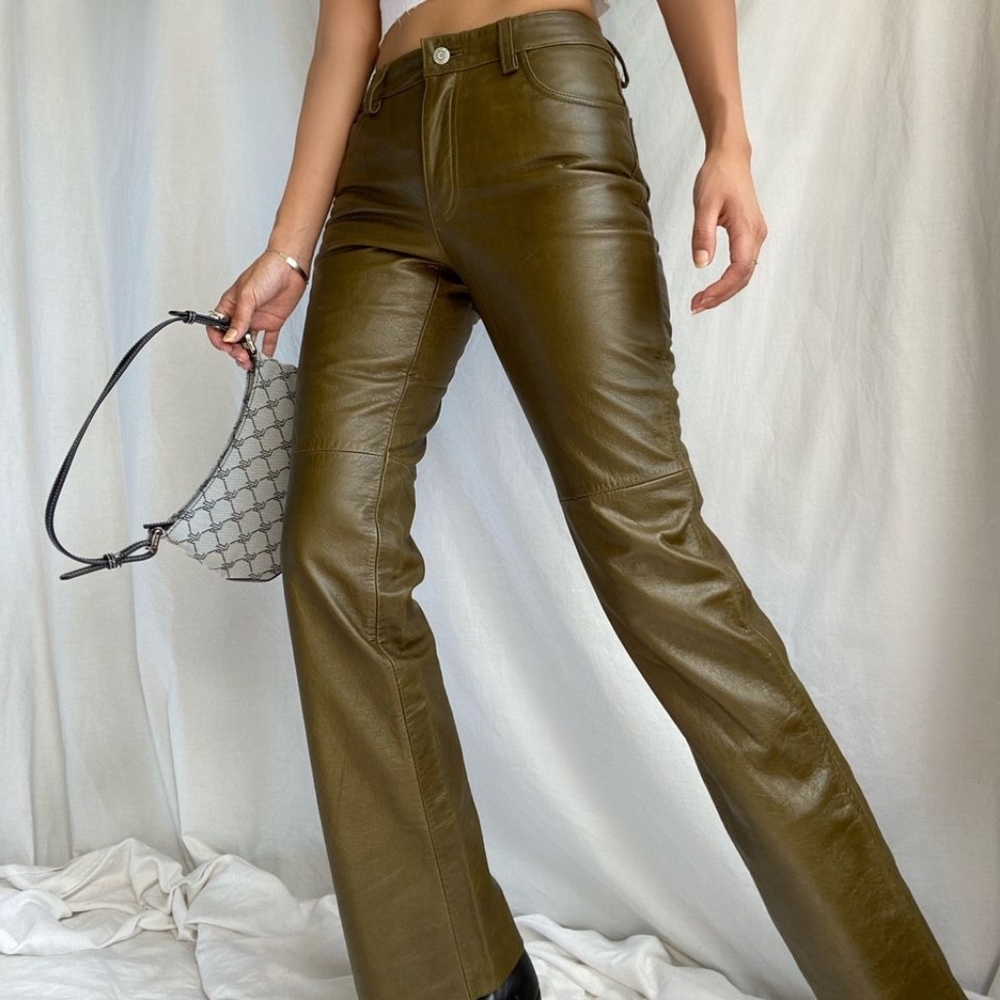 Rare! Vintage Y2K Gap Archival Olive Green Leather 5 Pocket Jeans 4 S